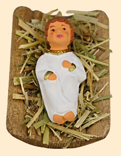 J�SUS SUR PAILLE DANS BERCEAU BOIS