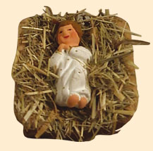 JESUS ON STRAW IN WOODEN CRADLE