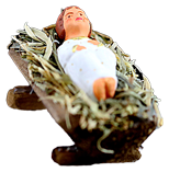 JESUS ON STRAW IN WOODEN CRADLE