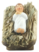 JESUS ON STRAW IN WOODEN CRADLE